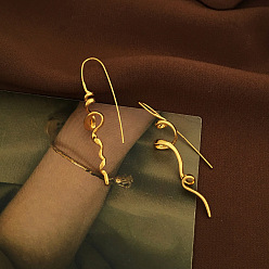 Золотой Спиральные латунные серьги-подвески, золотые, 59x14 мм