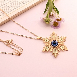 Snowflake Golden Alloy Evil Eye Pendant Necklaces, Snowflake, 19.69 inch(50cm)