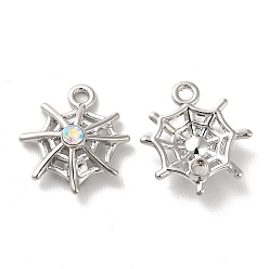 Платина Подвески из сплава, со стеклом, без свинца и без кадмия, прелести паутины, платина, 16x14.5x4.5 мм, отверстие : 1.5 мм