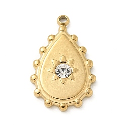 Teardrop 304 из нержавеющей стали горный хрусталь подвески, золотые, слеза, 19.5x12.5x3 мм, отверстие : 1.4 мм