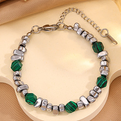 Vert Printemps Moyen Bracelets en acier inoxydable et perles acryliques pour hommes, couleur inox, vert printemps moyen, 304 pouce (7.28 cm)