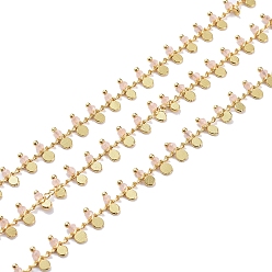 Темный Лосось Ручные граненые стеклянные бисерные цепи, пайки, с латунной фурнитурой , золотые, долговечный, с катушкой, темный лосось, 7~7.5x3x2~2.5 мм, около 32.8 футов (10 м) / рулон