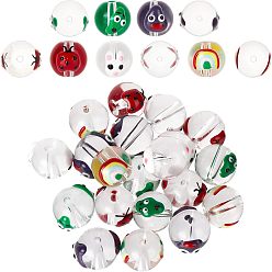 Mixed Color 20Ppcs 5 Style Transparent Glass Enamel Beads, Hand Painted Beads, Round, Mixed Color, 12.5~14x12~12.5x11.5~12mm, Hole: 1.6~2mm, 4pcs/style