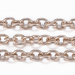 Rose Gold Ion Plating(IP) 304 Stainless Steel Cable Chains, Soldered, with Spool, Oval, Rose Gold, 2x1.5x0.4mm, about 65.61 Feet(20m)/roll