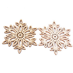 Antique White Undyed Natural Wooden Big Pendants, Laser Cut, Snowflake, Antique White, 69x59.5x2.5mm, Hole: 3mm