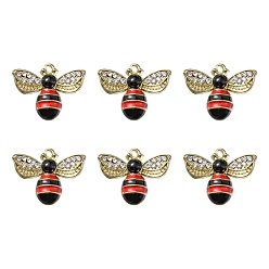 Оранжево-Красный 6подвески из эмали с покрытием из сплава, с кристально горный хрусталь, без кадмия, без никеля и без свинца, золотой свет, Пчелы, оранжево-красный, 19x23x5 мм, отверстие : 1.4 мм