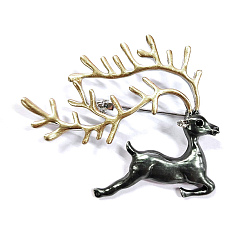 Олень Брошь-булавка из золотистого сплава со стразами на рождественскую тематику, красочный, олень