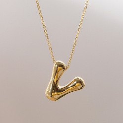 Letter V Brass Chunky Initial Pendant Necklaces, with Stainless Steel Lobster Claw Clasps, Real 14K Gold Plated, Letter V, 17.72~18.90 inch(45~48cm)