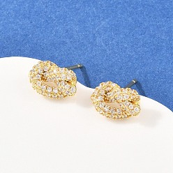 Прозрачный Серьги-гвоздики из латуни с микропаве из кубических цирконий, стойки покрытие, долговечный, без кадмия и без свинца, реальный 18 k позолоченный, прозрачные, 7x11.5 мм