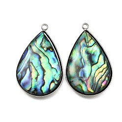 Teardrop 304 подвески из натуральной ракушки пауа из нержавеющей стали, цвет нержавеющей стали, слеза, 31x19~19.5x3.5~4 мм, отверстие : 1.6~1.8 мм