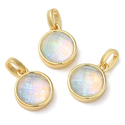 Champagne Yellow Rack Plating Brass with Synthetic Opal Pendants, Cadmium Free & Lead Free, Flat Round, Champagne Yellow, 14.5x11.5x6.5mm, Hole: 5mm
