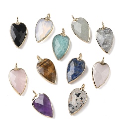 Mixed Stone Natural & Synthetic Mixed Stone Pendants, with Golden Plated Brass Edge Loops, Faceted, Heart Charms, 23~23.5x12~12.5x5.5mm, Hole: 3mm