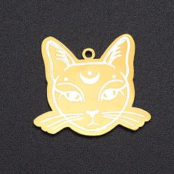Golden 201 Stainless Steel Pendants, Laser Cut, Cat Shape, Golden, 22x25x1mm, Hole: 1.4mm