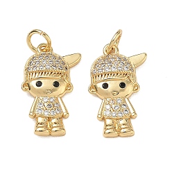 Real 18K Gold Plated Brass Micro Pave Black Cubic Zirconia Pendants, Boy Charms, Rack Plating, Cadmium Free & Lead Free, Real 18K Gold Plated, 19.5x12.5x3.5mm, Hole: 3.5mm