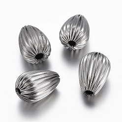 Stainless Steel Color Tarnish Resistant 304 Stainless Steel Corrugated Beads, teardrop, Stainless Steel Color, 17x11.5mm, Hole: 2.5~3mm
