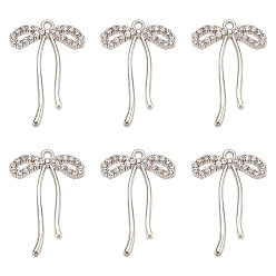 Платина 15шт. подвески из сплава с микропаве из кубического циркония, бантом, платина, 28.5x19.5x3 мм, отверстие : 1.5 мм