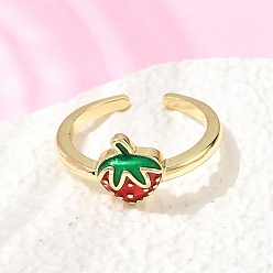 Клубника Латунные манжеты открытые кольца для женщин, с эмалью, без кадмия и без свинца, долговечный, стойки покрытие, реальный 18 k позолоченный, клубника, 17 мм