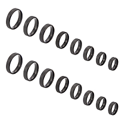 Черный 16шт. 8 размер 201 набор из текстурированных простых колец из нержавеющей стали для женщин, электрофорез черный, 6 мм, внутренний диаметр: 15.5~22.3 мм, 2шт / размер