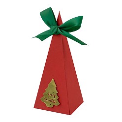 Рождественская елка Рождественские треугольные бумажные подарочные коробки для конфет с принтом, коробки для упаковки конфет с золотыми бирками, коробки шоколадные рождественские подарки для гостей, красные, рождественская елка, 6x6x15 см