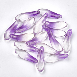 Темная Орхидея Окрашенного распылением стеклянные подвески, с блеском порошок, лист, темные орхидеи, 26x8.5x3.5 мм, отверстие : 0.5 мм