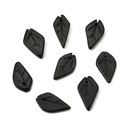 Black Jade Pendentifs sculptés en jade noir naturel, charmes de feuilles, 15~19x9~10x1.5~2.5mm, Trou: 1.1mm