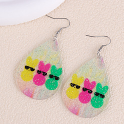 Teardrop Подвески из акрила с пасхальным принтом, платина, слеза, 72x39 мм