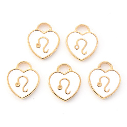 Лео Подвески из эмалевого сплава с покрытием из легкого золота, созвездий, белое сердце, Лев, 14x12x1.8 мм, отверстие : 4 мм