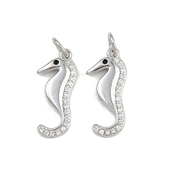 Sea Horse Латунные микро проложить кубического циркония подвески, с целью перехода в кольце, морские животные амулеты, стойки покрытие, долговечный, без свинца и без кадмия, платина, морской конек, 19x8.5x2 мм, отверстие : 3 мм