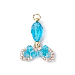 Темно-Голубой Прозрачные стеклянные подвески, очарование рыбий хвост, с 304 петлями из нержавеющей стали, граненые, глубокое синее небо, 29.5x19.5~23x8 мм, отверстие : 3 мм