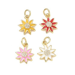 Gemischte Farbe Messing micro pave klar zirkonia charme, mit Emaille, Blume Reize, Gestell, langlebig überzogen, cadmiumfrei und bleifrei, echt 18 k vergoldet, Gemischte Farbe, 13.5x11.5x3.5 mm, Bohrung: 3 mm