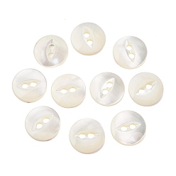 Coquillage De Mer Boutons en nacre naturelle style œil de chat, Boutons plats ronds à œil de poisson 2, couleur de coquillage, 11x1.5mm, Trou: 1.8mm