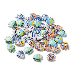 Mixed Color Printed Alloy Beads, Striped Tropical/Flower Fish, Mixed Color, 20.6x17.5x6mm, Hole: 1.6mm