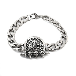 Skull 304 цепи для крепления на панцире из нержавеющей стали, череп, 8-5/8 дюйм (22 см), Кулон : 31x49x8 мм