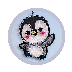 Pingouin Kits d'art de chaîne de bricolage, y compris planche de bois, ongles en plastique, fil de polyester, modèle de pingouin, 200mm