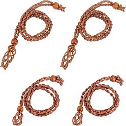 Red 4Pcs 2 Style Adjustable Braided Waxed Cord Macrame Pouch Necklace Making, Interchangeable Stone, with Wood Beads, Red, 17.7 inch(45cm), Pouch Hole: 10mm, 2pcs/style