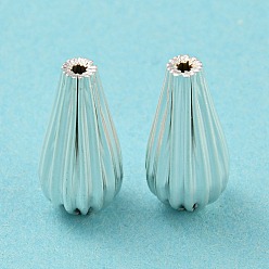 Посеребрённый Экологичные латунные бусины, без кадмия и без свинца, долговечный, гофрированная капля, 925 серебро покрытием, 13.5x7 мм, отверстие : 2 мм