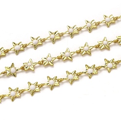 White Brass Link Chains, with Enamel, Spool, Long-Lasting Plated, Unwelded, Star, Golden, White, Link: 9x6.1x1.5mm