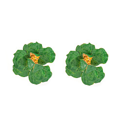 Sea Green Alloy Enamel Stud Earrings for Women, Flower, Golden, Sea Green, 60x55mm