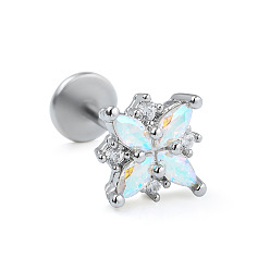 Цветок Серьги-гвоздики из нержавеющей стали с микропаве из прозрачного кубического циркония для женщин и мужчин, плоская серьга сзади, цветок, 6 мм, штифты : 1.2 мм