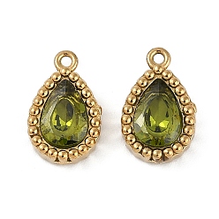 Желто-Зеленый Ионное покрытие (ip) 304 подвески из нержавеющей стали с микропаве из кубического циркония, реальный 18 k позолоченный, очарование слезы, желто-зеленый, 10.5x6.5x3 мм, отверстие : 0.9 мм