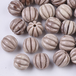 RosyBrown Synthetic Coral Corrugated Melon Beads, Dyed, Two Tone, Corrugated Round, Rosy Brown, 10~11x11.5mm, Hole: 1.5mm