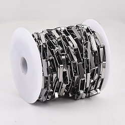 Gunmetal Unwelded Iron Paperclip Chains, Flat Oval, Drawn Elongated Cable Chains, with Spool, Gunmetal, 19x7x4mm, about 32.8 Feet(10m)/roll