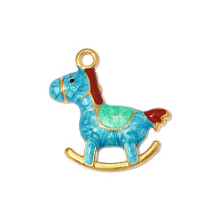 Синий 304 подвески из нержавеющей стали, лошадка прелести, зеркальная полировка, ионное покрытие (ip), с эмалью, реальный 18 k позолоченный, синие, 23x22 мм, отверстие : 2 мм
