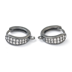 Черный Цвет Металла Латунные микро-паве прозрачные серьги-гвоздики из циркония, с петлей, долговечный, металлический черный , 17.5x15x5.5 мм, отверстие : 1 мм