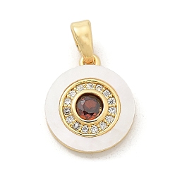 Настоящее золото 18K Подвески из латуни с микропаве из циркония, без кадмия, без никеля и без свинца, с подвесками из ракушек и стекла, реальный 18 k позолоченный, 14x12x2.5 мм, отверстие : 5x2.5 мм