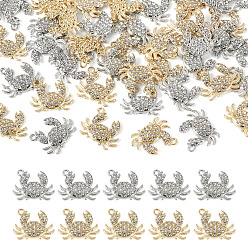 Platinum & Light Gold 40Pcs 2 Colors Alloy Rhinestone Pendants, Crab Charms, Lead Free & Cadmium Free, Platinum & Light Gold, 17.5x22x3mm, Hole: 1.8mm, 20pcs/color