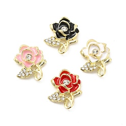 Mixed Color Alloy Enamel Pendants, with Crystal Rhinestone, Flower Charm, Mixed Color, 18x15x4.5mm, Hole: 2x1.5mm