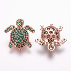 Зеленый Латунные микро проложить кубического циркония бусы, черепаха, зелёные, 20.5x19x6 мм, отверстие : 2 мм
