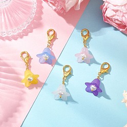 (52) Непрозрачная лаванда 5шт. акриловые и перламутровые цветочные подвески, с цинковым сплавом застежками омаров коготь, разноцветные, 36.5 мм