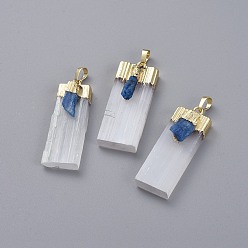 Golden Natural Calcite Big Pendants, with Natural Kyanite and Brass Findings, Rectangle, Golden, 50~75x15~20x8~11mm, Hole: 7.5x5mm